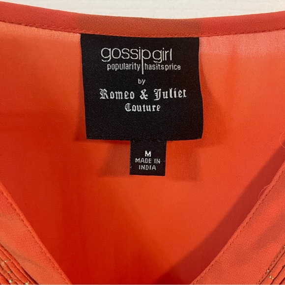 3/15 💚 Romeo & Juliet Couture V-neck Button Up Front Tie Batwing Sleeve Coral - Picture 5 of 7